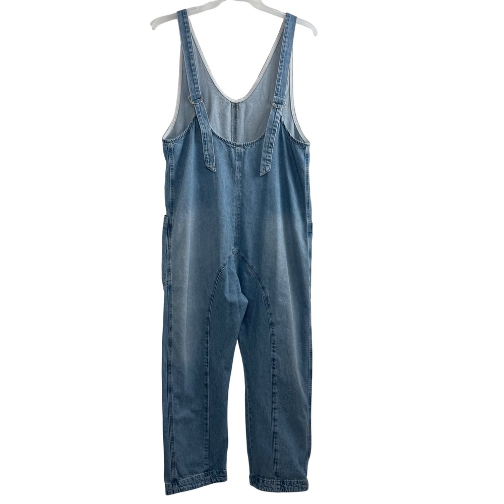 Free People High Roller Denim Overalls Medium Blue Boho Slouchy Harem Jumpsuit - Picture 8 of 12
